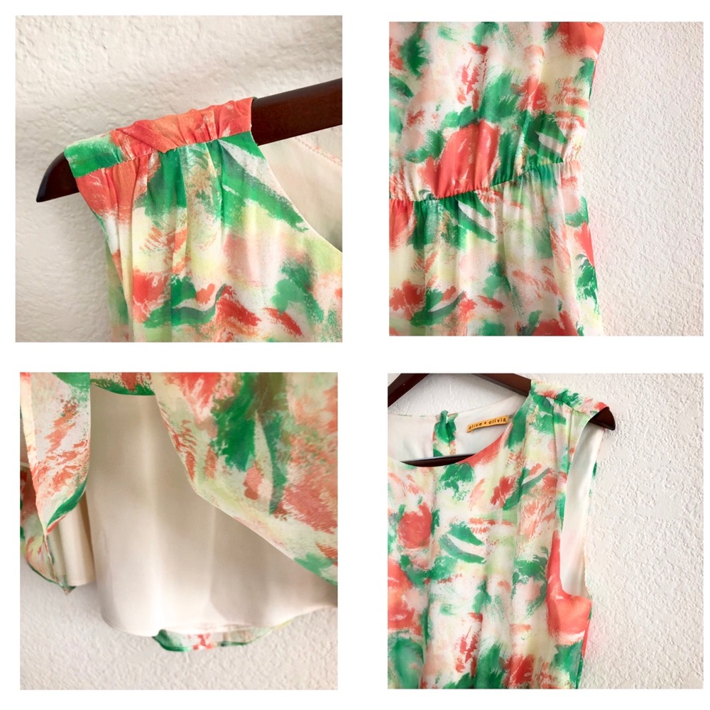 Alice + Olivia Silk Watercolor Floral Print Dress - Picture 6 of 11